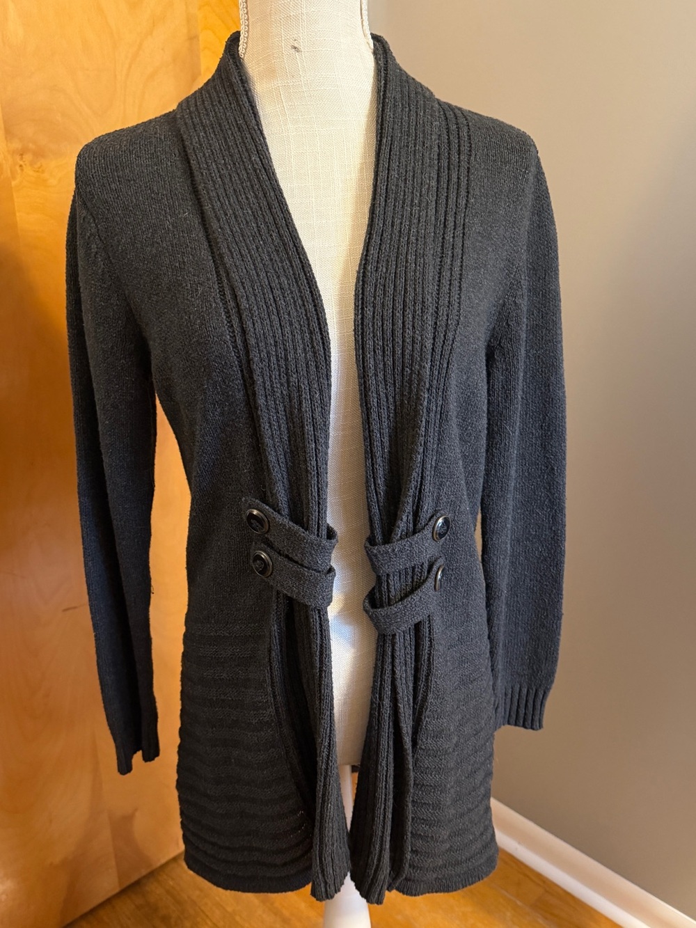 AB Studio Charcoal Ribbed Cardigan